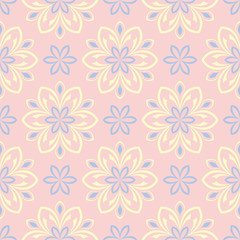 Naklejka na ściany i meble Floral pale pink seamless pattern with blue and beige designs