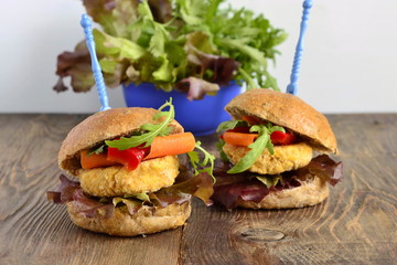 Vegetarian bean burgers with vegetables