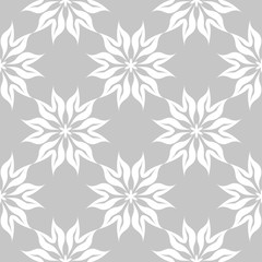 White floral seamless pattern on gray background