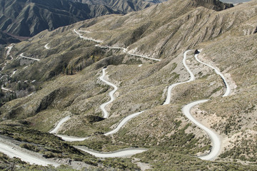 Beautiful curves in the Snails of Villavicencio. Deserto Argentino.Ground road. Route 52
