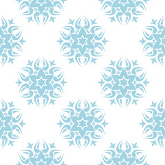 Blue floral ornament on white background. Seamless pattern