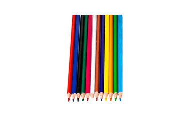 Obraz premium Colorful pencils arranged at a row on a white background. Back to school.