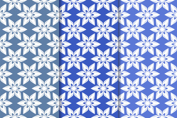 Set of blue floral ornamental designs. Vertical seamless patterns