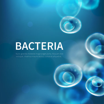 Stock vector illustration horizontal blue background with realistic viruses microorganisms. Pandemic disease screensaver medical bacterium Templates for placard banner flyer presentation report