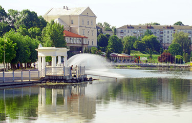 Summer day at city waterfront in Ternopil, Ukraine