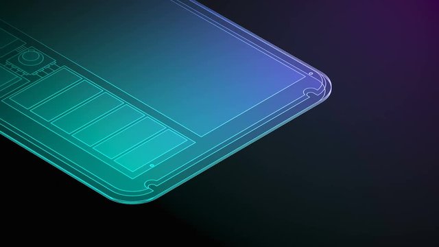 3D isometric virtual transparency show inside split part of Smartphone moving rotate, digital technology concept design on blue and violet gradients background, seamless looping animation 4K
