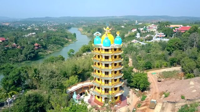 motion to pagoda domes with different hands sculptures