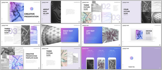 Minimal presentations design, portfolio vector templates with elements on white background. Multipurpose template for presentation slide, flyer leaflet, brochure cover, report, marketing, advertising.