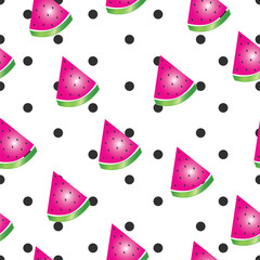 seamless pattern with watermelon and polka dots vector - summer theme illustration  