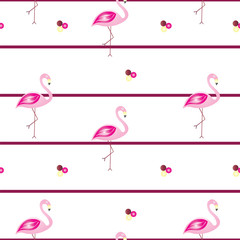 striped pattern with flamingos - summer theme - white background