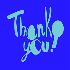 Hand illustration of thank you exclamation heavenly blowing mode on blue background. Poster, card, banner, postcard, voucher.