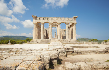Temple of Goddess Aphaia on Aegina Island in Saronic Gulf, Greece