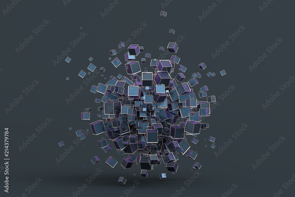 Poster abstract 3d rendering of geometric shapes. composition with cubes. modern background design for post