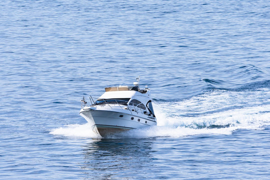 Cruising Boat In Fjord. Norway