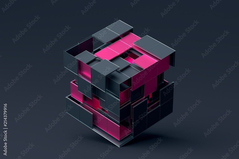 Poster abstract 3d rendering of geometric shapes. composition with squares. cube design. modern background 
