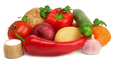 fresh fruits and vegetables isolated on white background