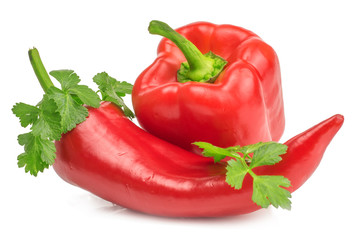 Bitter and sweet pepper isolated on white background