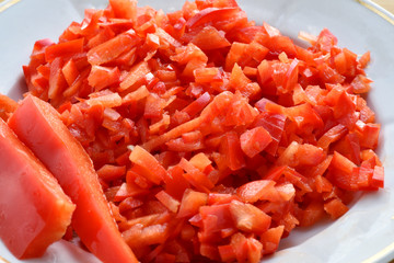 Sliced peppers in a plate.