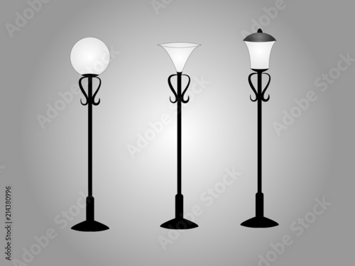 A Set Of Vintage Lamp Posts In Street Vector Ilration Stock A Set Of Vintage Lamp Posts In Street Vector Ilration