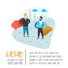 Superhero Business People Character Poster, Banner. Business Leadership, Success, Motivation Concept. Man Wearing a Red Cloak. Vector illustration