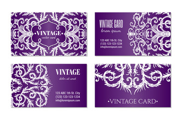 French baroque style elegant ornate visiting cards. Luxurious fashionable ornamental flyer design. Vintage fancy ornament decoration. Pathetic retro embellishment. EPS 10 vector brochure template
