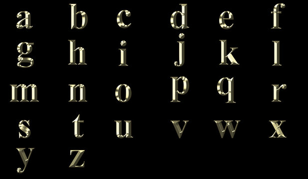 3D Gold alphabet in lower case letters