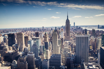 Fototapeta premium Aerial view of Downtown and Midtown Manhattan Skyline, New York, USA