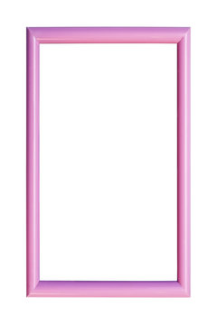 Pink frame for photographs on a white background. Isolated. Vertical