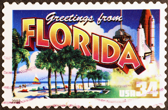 Greetings From Florida Postcard On Postage Stamp