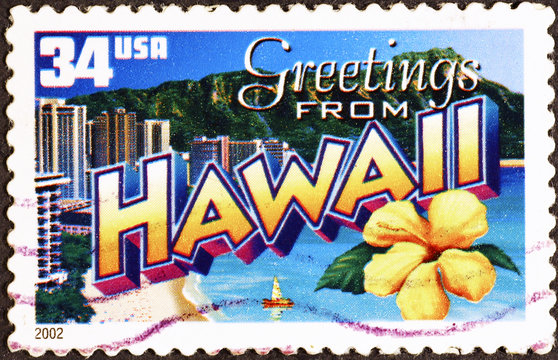 Greetings From Hawaii Postcard On Postage Stamp