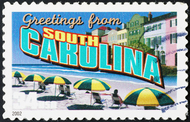 Greetings from South Carolina postcard on stamp