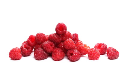 pile raspberries isolated on white