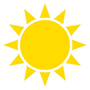 Sonne oder Sonnenschein als Vektor auf einem weißen isolierten Hintergrund