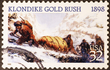 Klondike gold rush on american postage stamp