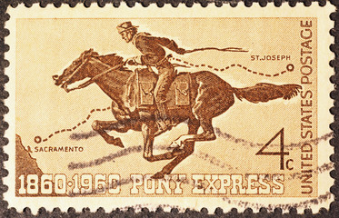 Legendary Pony express on american postage stamp