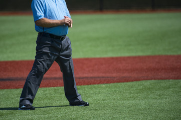 Plate umpire on baseball field, copy space