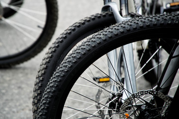 Active lifestyle: bicycle wheels before the start of bicycle race