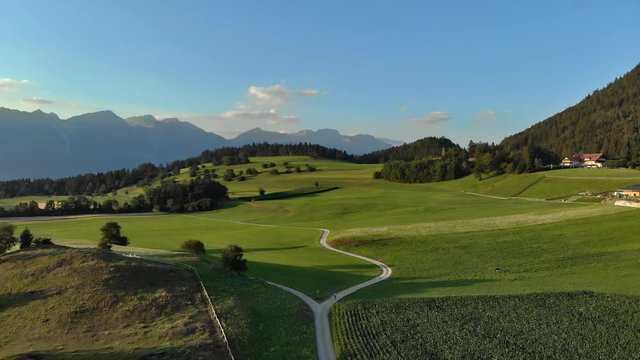 Arial Shot Mountains Flight Alps Tirol Serles on a sunny day