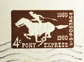 Pony express on american postage stamp