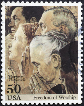 People praying by Norman Rockwell on american stamp.JPG