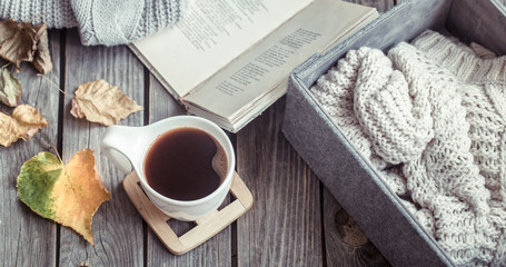 autumn still life with a cup of coffee