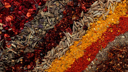 background texture of herbs seasoning spices © kseniia_barlit