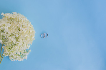 Wedding invitation with white flower hydrangea