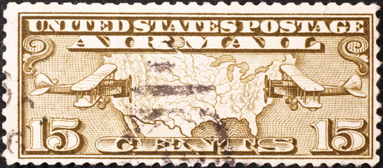 Fototapeta na wymiar Vintage air mail postage stamp, USA