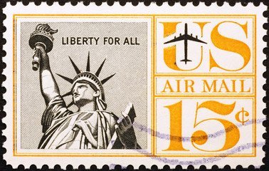 American air mail postage stamp with Statue of Liberty