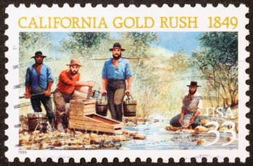 California gold rush on a stamp - obrazy, fototapety, plakaty