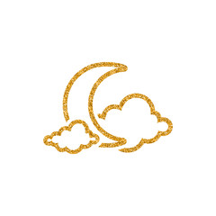 Weather overcast cloudy icon in gold glitter texture. Sparkle luxury style vector illustration.