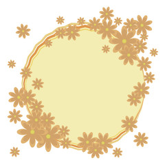 Round frame wreath of orange with a composition of flowers with yellow vector object isolated on white background.