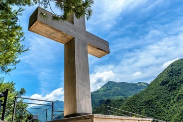ORSOMARSO, ITALY - The holy cross of a pilgrimage site, on the top of a mountain in Orsomarso, a place in Italy in the north-west of the Calabria region in the province of Cosenza.