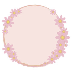 Round frame wreath of pink color with a composition of flowers vector object isolated on white background.